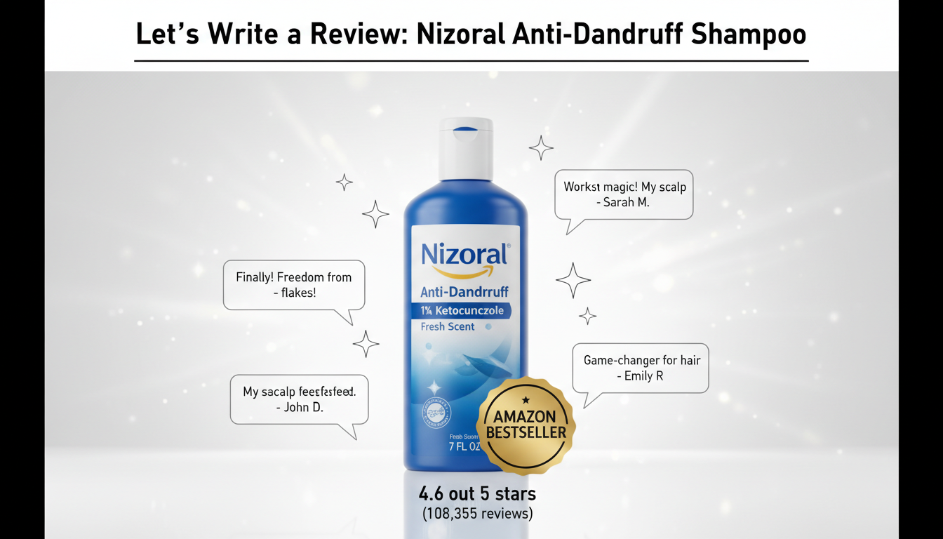 Let's write a review about Nizoral Anti-Dandruff Shampoo with 1% Ketoconazole, Fresh Scent, 7 Fl Oz, add user reviews if any, and call it an Amazon bestseller. Nizoral Anti-Dandruff Shampoo with 1% Ketoconazole, Fresh Scent, 7 Fl Oz Visit the Nizoral Store 4.6 4.6 out of 5 stars (108,355)